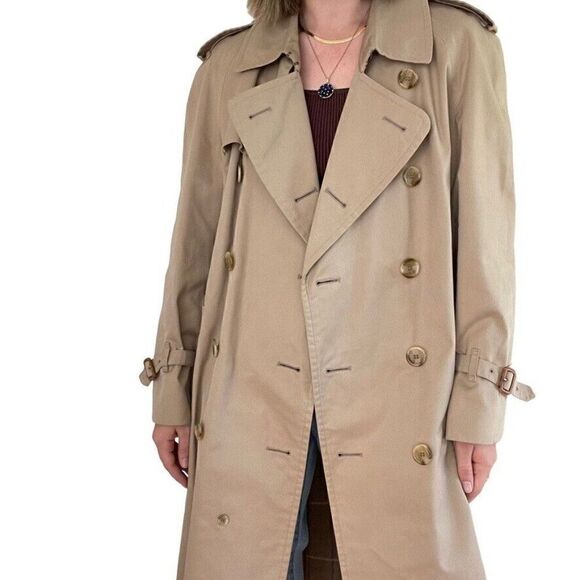 Vintage Mens Burberry Tan Khaki Beige Nova Check Long Trench Rain Coat 50 Short - Picture 11 of 12
